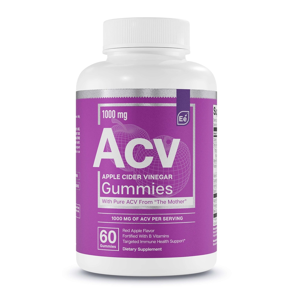 Elementos esenciales Manzana Vinagre Gummies de la Madre - AV Vegan naturalmente con ácido fólico y vitamina B6 &amp; B12 60 Conde