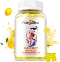 Calcio Magnesio Gummies Adultos Niños - Suplementos de Calcio Vegano de Azucar Libre de Azucar para Mujeres Hombres Soporte Plus Fuerza de Bonificación con Potasio de Zinc Vitamina D3 K2 Sabor de limón 60CT