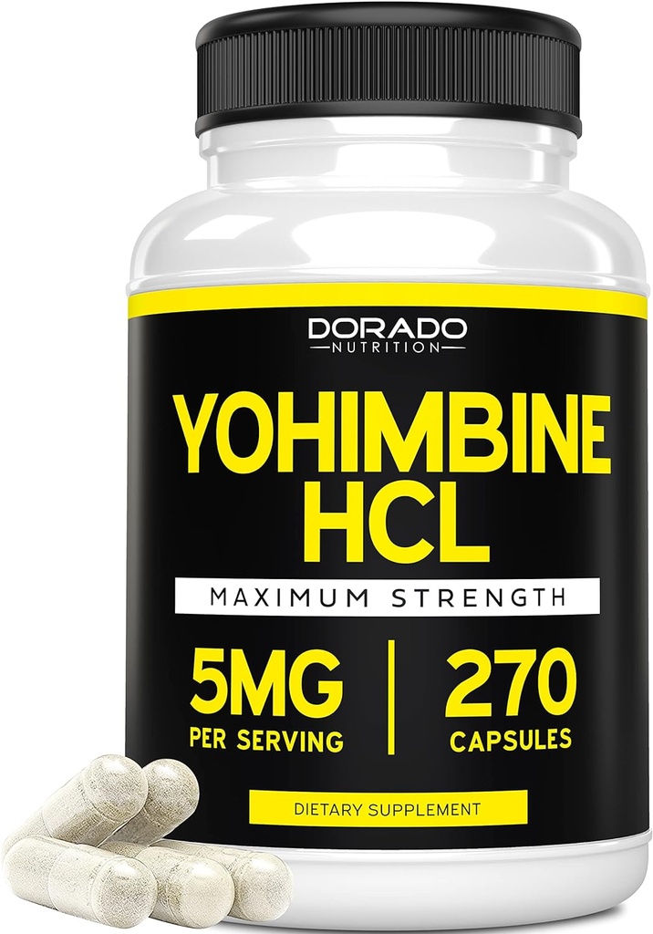 Yohimbine HCL 5mg para hombres y mujeres (270 cápsulas) Más Potente Than Yohimbe Bark Powder - Garantía de calidad - Tercera Parte Probada para Potency & Purity - Vegan, Gluten Free " Non-GMO - USA Made