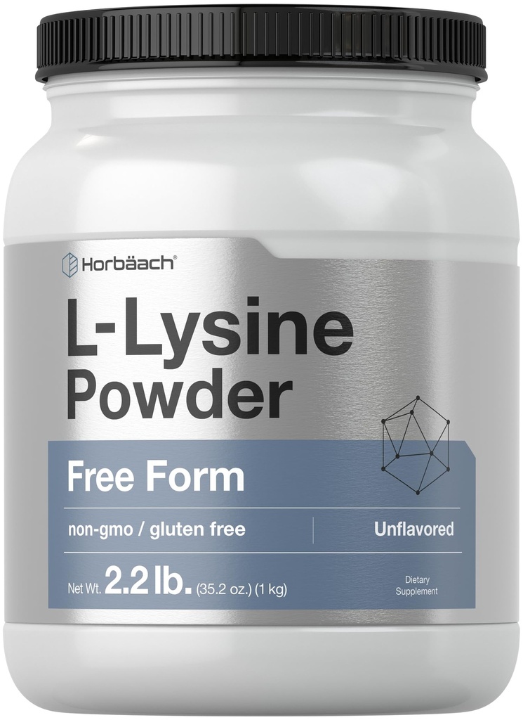 Horbäach L-Lysine Powder ← 2.2 lbs ← Forma libre sin sabor Suplemento Silencio Vegetarian, Non-GMO, Gluten Free Formula
