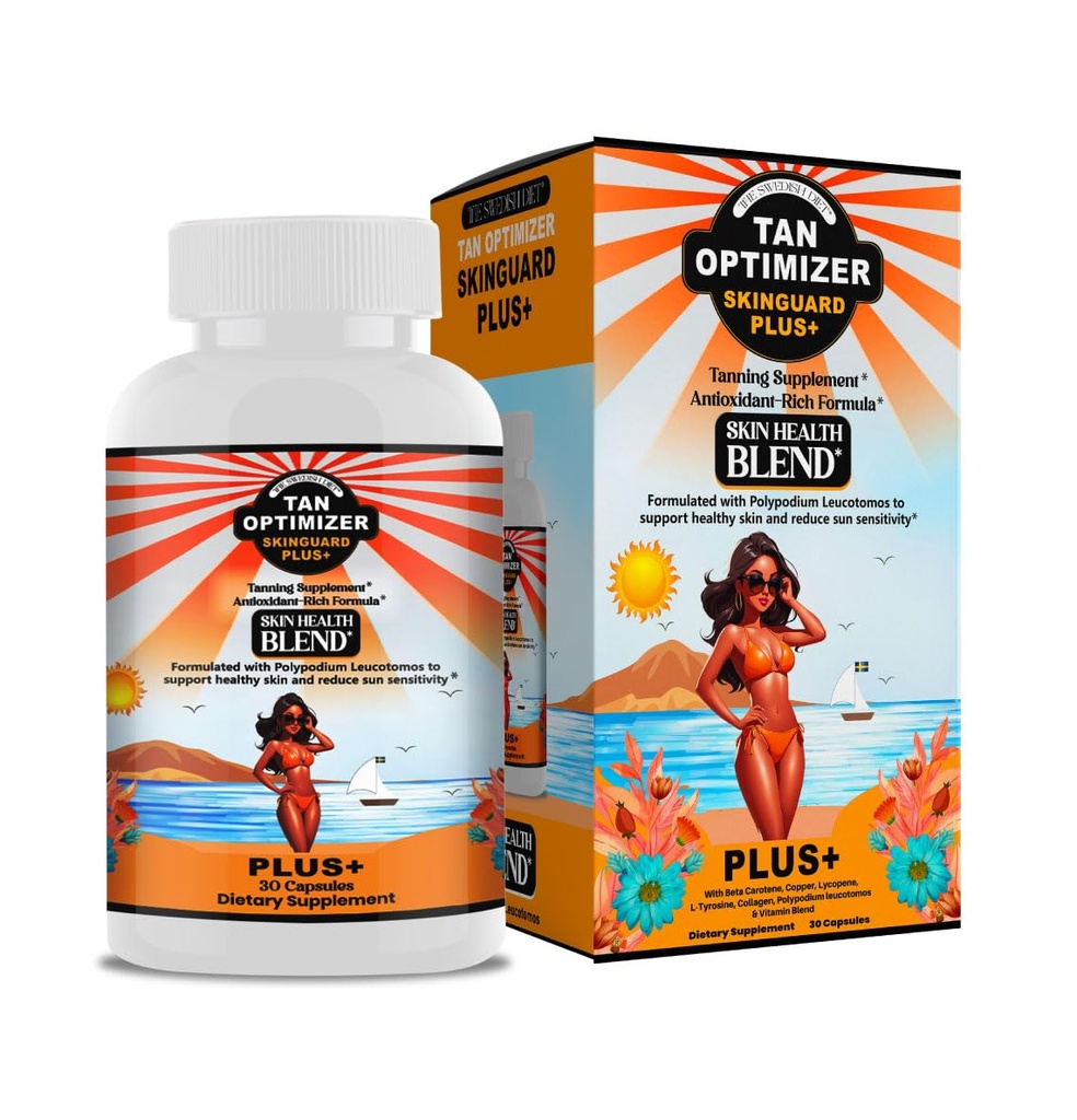 Optimizador de tanques SkinGuard Plus+ – Suplemento anti-envejecimiento sin azúcar con 240 mg de polipodio, beta caroteno y antioxidantes para la piel radiante, juvenil – 30 cápsulas