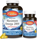 Carlson - Maximum Omega 2000, 2000 mg Omega-3 Ácidos grasos incluyendo EPA y DHA, Wild-Caught, Norwegian Fish Oil Supplement, Sustentably Sourced Fish Oil Capsules, Lemon, 90+30 Softgels