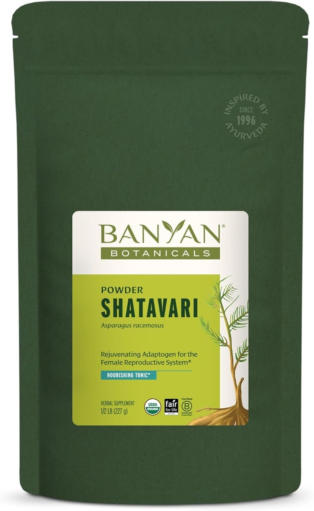 Botánicos de Banyan Shatavari Powder – Espárragos Orgánicos Racemosus Root Powder – Rejuvenecedor Adaptógeno Tonic que apoya un sistema reproductor saludable* – 1/2 lb. – No GMO Fuente sostenible Vegan