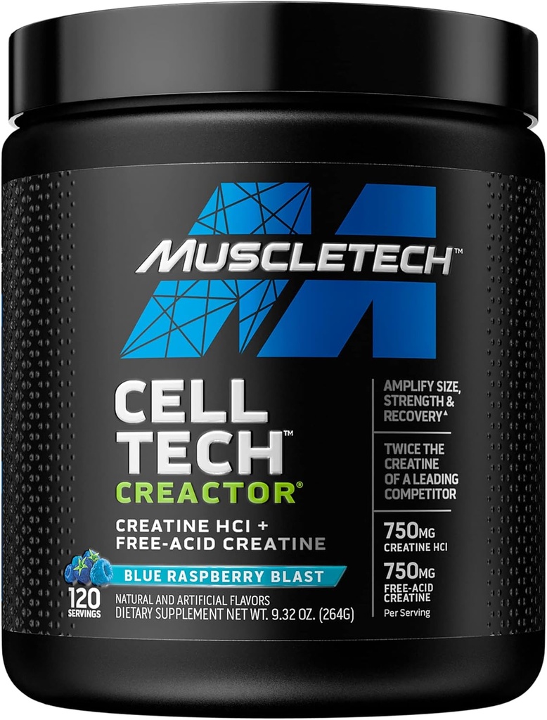 Creatine Powder ← MuscleTech Cell-Tech Creactor ← Creatine HCl Formula  durable Muscle Builder for Hombres & Mujeres ← Creatine HCl + Free-Acid Creatine ← Suplementos Creatine ← Blue Raspberry Blast, 120 Servimientos