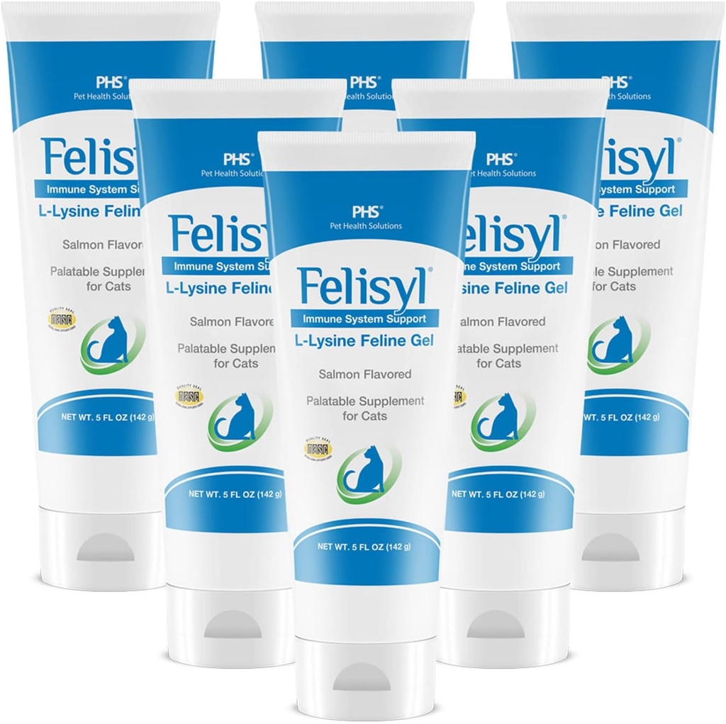 L-Lysine Gel for Cats (5oz) – Soporta Immune, Respiratory y Eye Health. Eases Sneezing, Runny Nose y Watery Eyes. Tasty Salmon Flavor - Made in The USA (6 Pack)