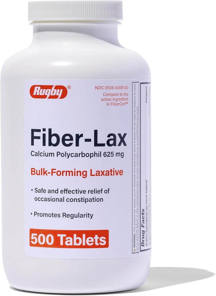 Tablas de fibra de goma 625 Mg - Tablas de fibra para hombres y mujeres - Alivio de estreñimiento ocasional para adultos - 500 Tabletas