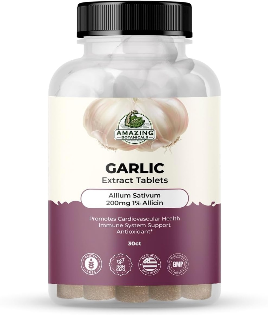 Tabletas de extracción de ajo - Allium Sativum 200mg, 1% Allicin - Suplemento herbario de alta potencia para bienestar y vitalidad - 30 cuenta