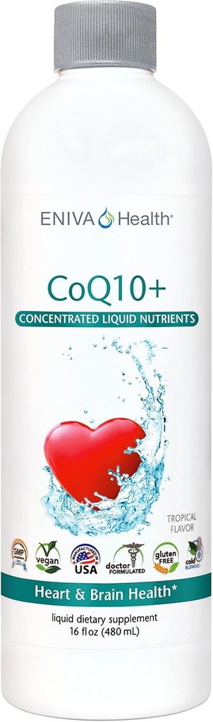 Eniva Health Liquid CoQ10 100mg (16oz) Plus L-Carnitina, Vitamina C, Lecithin Gluten Gratis. Cero azúcar. Keto Friendly