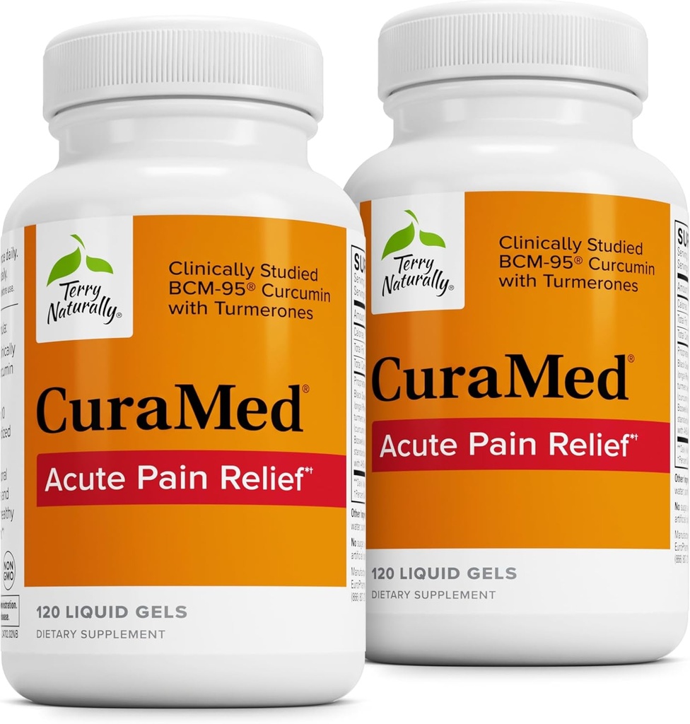 Terry Naturalmente Cura Alivio agudo de dolor med - Suplemento con BCM-95 Curcumin & BOS-10 Boswellia - Aceite de semillas negras de sésamo para apoyar el alivio del trastorno ocasional - 120 geles líquidos (Pack of 2)