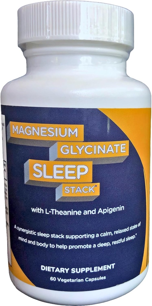 Magnesium Glycinate Sleep Stack con 200 mg L-Theanine, 50 mg Apigenin, 175 mg de Magnesio Elemental Glycinate ANTE Apoyo al sueño Suplemento de magnesio Silencioso Made in USA