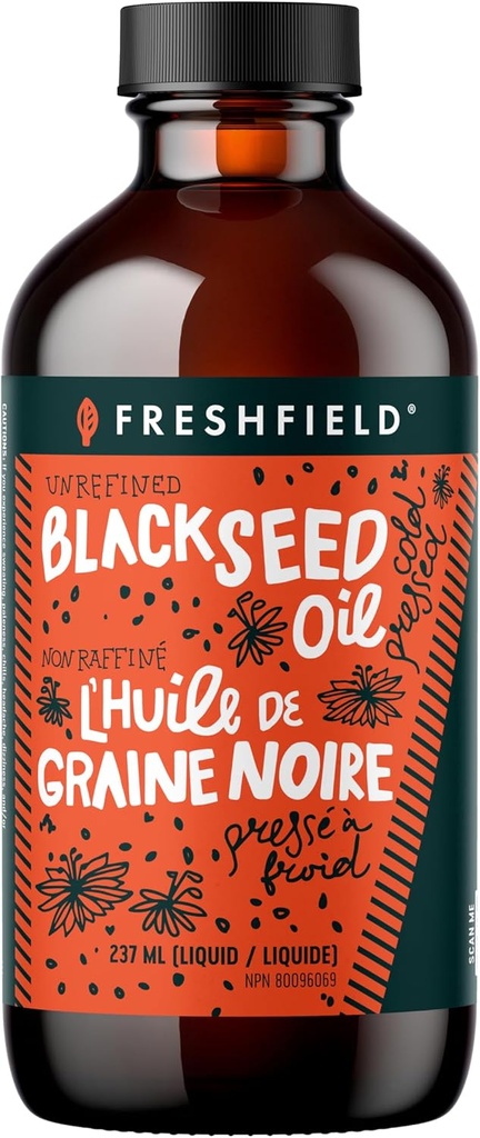 Freshfield Black Seed Oil ← Vegan Friendly, Thymoquinone, Premium (Black Cumin Seed Oil, Nigella Sativa) ← Cold Pressed ← Ultra Strength ← Pure y 100% Natural. 8 oz líquido