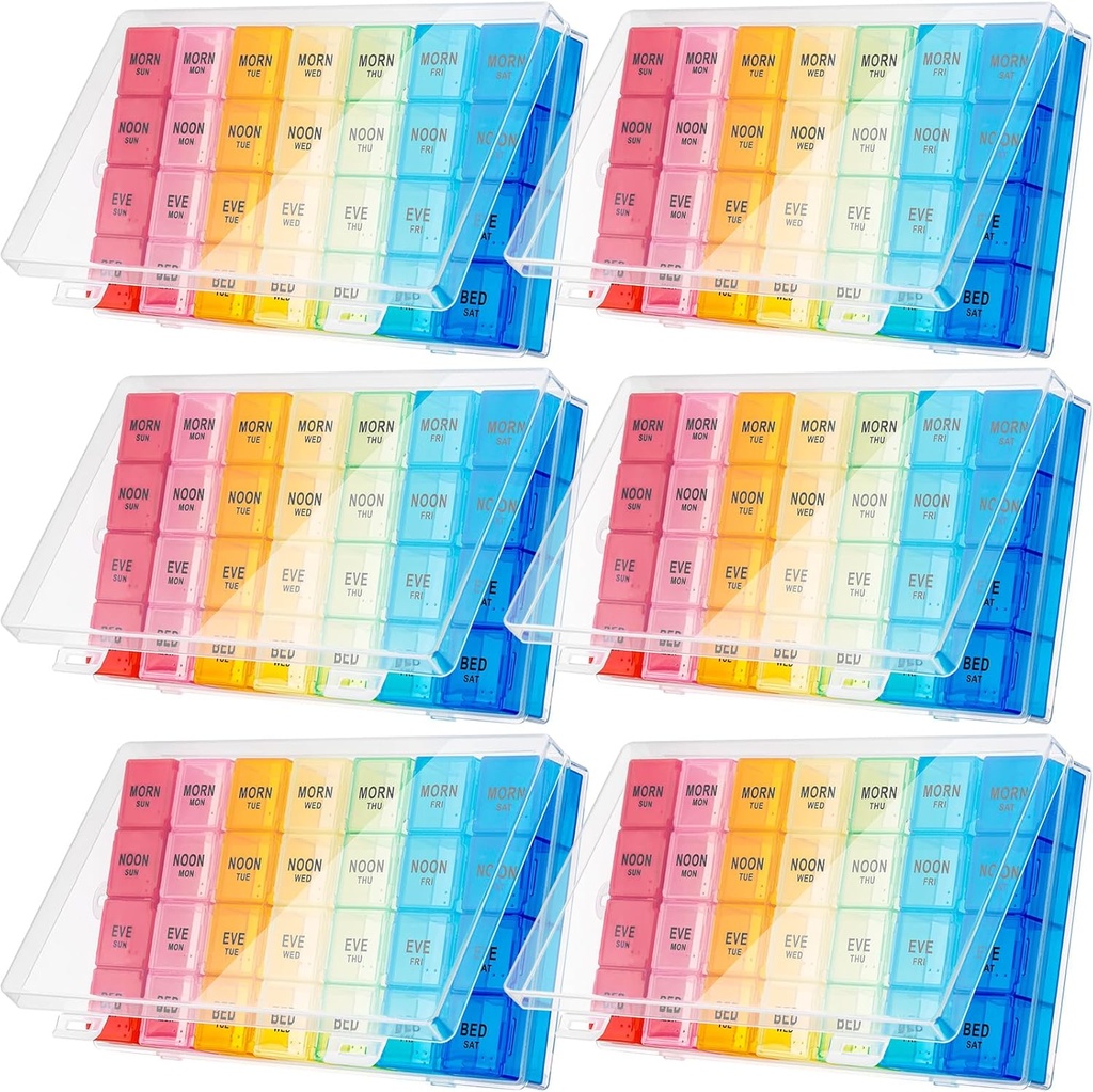 [BRSROHQEDJ6BGELX] Hsei 6 Pack organizador semanal de píldoras caja 4 veces al día 7 día impermeable Pill Case Big Medication Box Travel Daily Container for Vitamins Fish Oil Suplementos