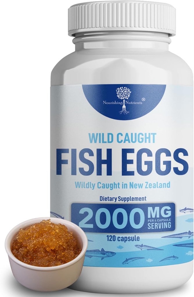 Huevos de pescado silvestre 2.000 mg - Omega 3 Suplemento de Ojo, Salud Cerebro, Soporta Inmunidad, Huesos y Dientes, Mood Support con Omega 3-6-9 Cofres de huevo de pescado