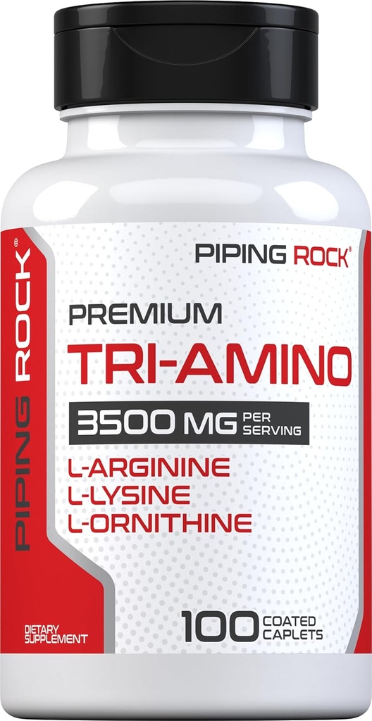 Piping Rock Tri Amino Suplemento tención 100 Caplets Silencioso Complejo con L-Arginina, L-Ornithine, L-Lysine TEN Vegetariano, No GMO, Gluten Free