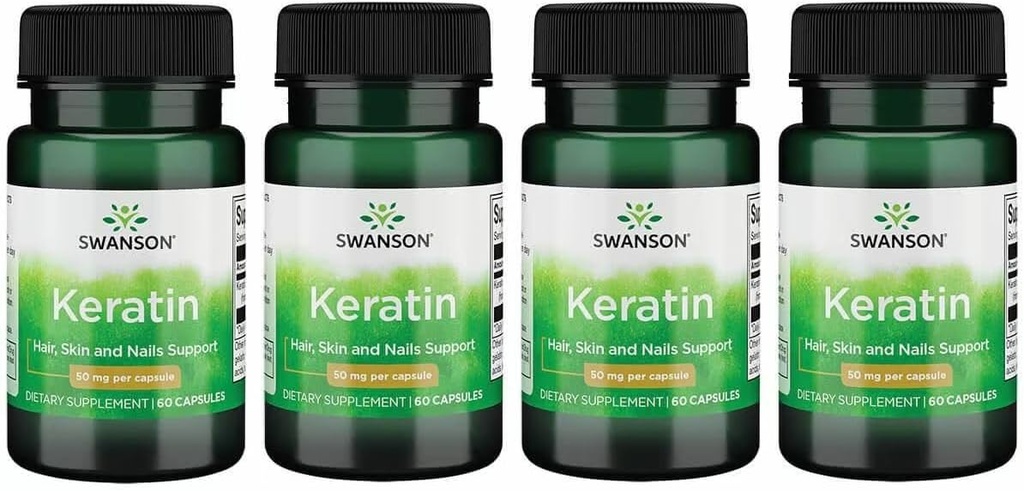 Keratina de Swanson (de lana tibetana) - Suplemento Natural Promoción de Juntas Saludables, Pelo, Piel & Nails - Ayuda Nourish Healthy Connective Tissues - (60 cápsulas, 50 mg cada uno) (4 paquete)