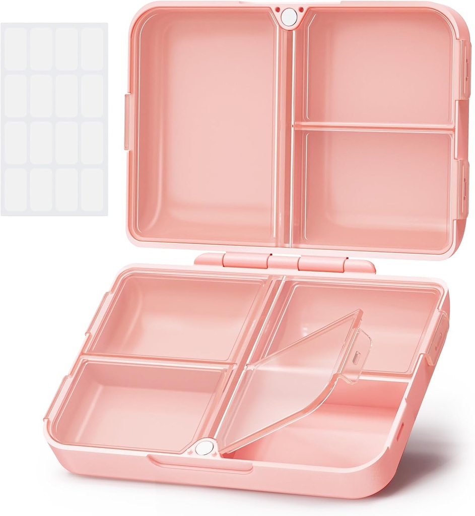 Organizador AUVON Daily Pill Fit with Your Purse or Pocket, Compact Travel Pill Box Case with Slim Folding Design and Long-Lasting Hinges to Hold Vitamin, Fish Oil, Supplement or Jewelry(Pink)