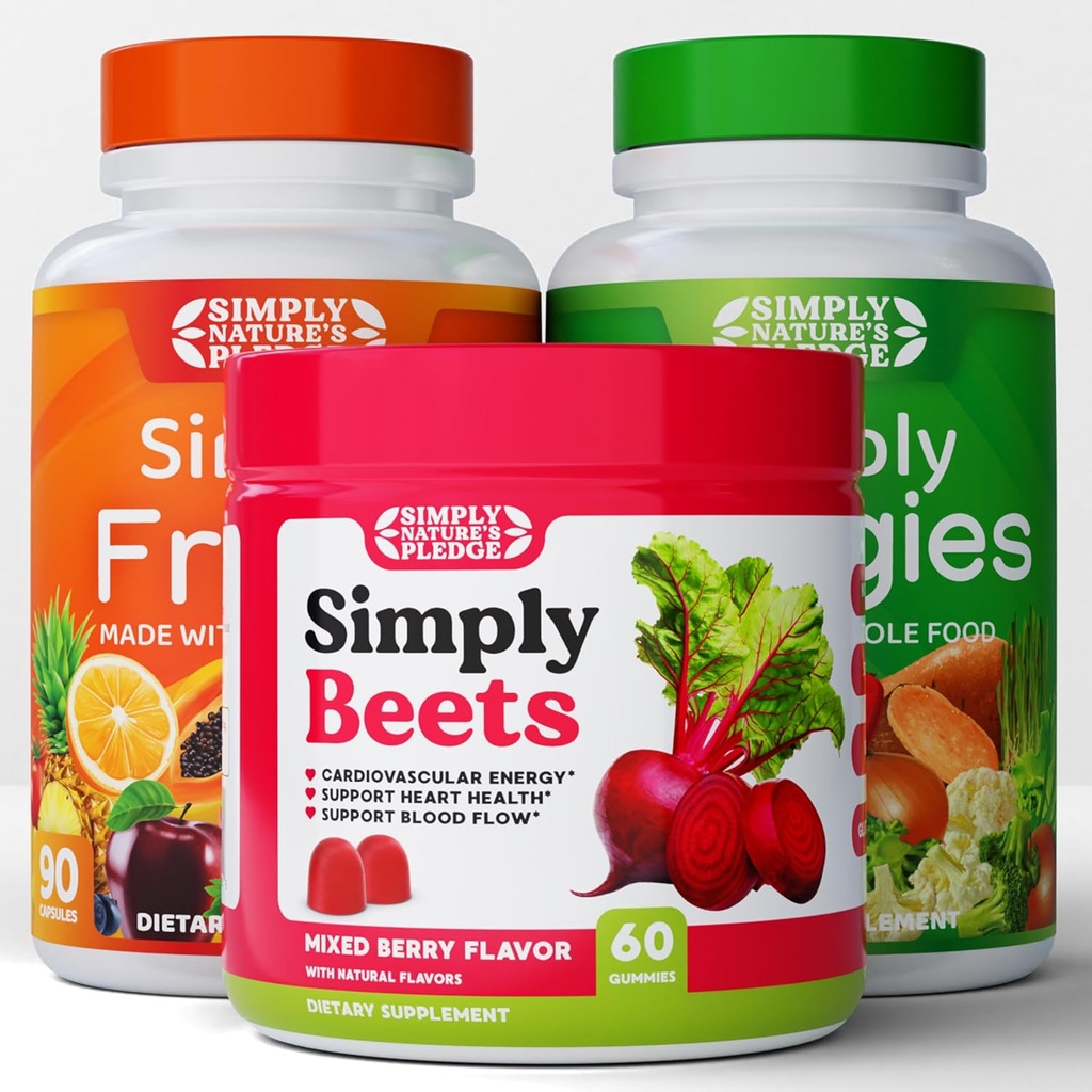 Promesa de la naturaleza - Suplementos frutales y vegetales - 90 verduras y 90 cápsulas de frutas - Beets Gummy - 60 Cuenta -Combo - 30 Day Supply of each