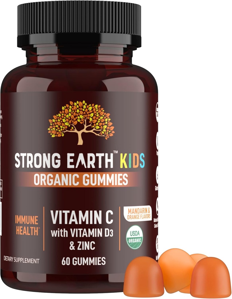 YUM-V'S Kids Strong Earth - Organic Immune Health Gummies with Vitamin C, Vitamin D3 Plus Zinc - Immune System Boost Zinc, Vitamina C, Vitamina D Gummies - Gummy Multivitamin (60 Cuenta)