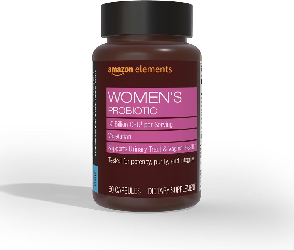 Amazon Elementos Probiótico de Mujeres 50 mil millones de CFU por servidumbre, vegetariano, apoya el seguimiento urinario y la salud vaginal, 60 cápsulas