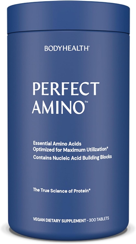 BodyHealth PerfectAmino (300 Tablets) Suplemento esencial de Aminoácidos con BCAA y EAA, Recuperación de Musculos, Energía de Boost, 99% Utilización, Proteína de Cadena de Vegan Proteína Pre/Post Workout
