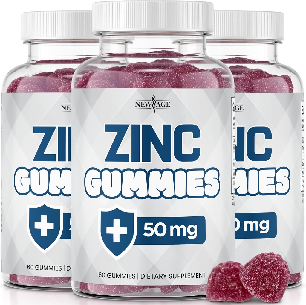 [BRSRMAIQAR6GYDI7] NEW AGE Zinc Gummies - 50mg High Immune Booster Zinc Suplemento, Immune Defense, Powerful Natural Antioxidant, Non-GMO 180 Conde (Pack of 3)