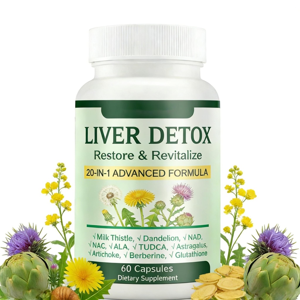 Liver Support Capsules | 20-in-1 Herbal Formula with Milk Thistle, Dandelion & Turmeric for Daily Liver & Digestive Wellness | Non-GMO, Gluten-Free Supplement for Vitality & Comfort, 60 Capsules