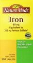 Nature Made Iron 65mg, Equivalente a 325 mg Sulfato ferroso - 300 Tabletas