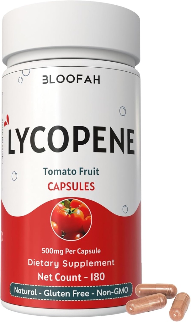 Tomato Powder Cápsulas 500mg - 180 Conde (Lycopene) Natural Carotenoide Suplemento de Salud y Bienestar Apoyo Silencioso Gluten Gratis & No GMO, Planta Basada