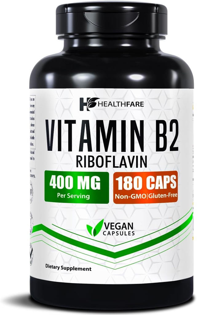 Vitamina B2 Riboflavin 400mg Silencio 180 Veg Capsules tención Suplemento TENIDO Gluten-Free TEN Non-GMO