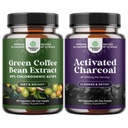 Agrupación de puro extracto de grano de café verde para la salud del corazón antioxidante Enfoque mental y reducción de tamaño y limpieza y detox cápsulas de carbón activado para el alivio de la hinchazón y limpieza de la desintoxicación corporal