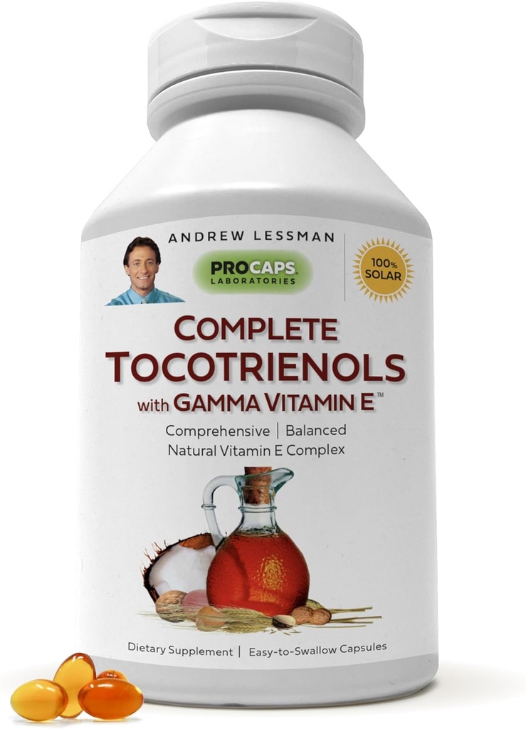 ANDREW LESSMAN Tocotrienoles completos con vitamina Gamma E 30 Softgels - Ocho formas de vitamina E (Alpha, Beta, Gamma, Delta Tocopherols y Tocotrienols). Potente antioxidante. No hay aditivos