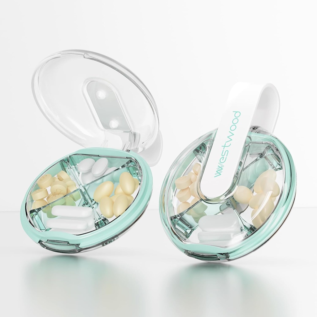 Caja pequeña de pill, caja de pill lindo para purse & Pocket, 4 cargador de pill extraíble, organizador portátil de píldoras para vitaminas, suplementos, aceites de pescado (verde)