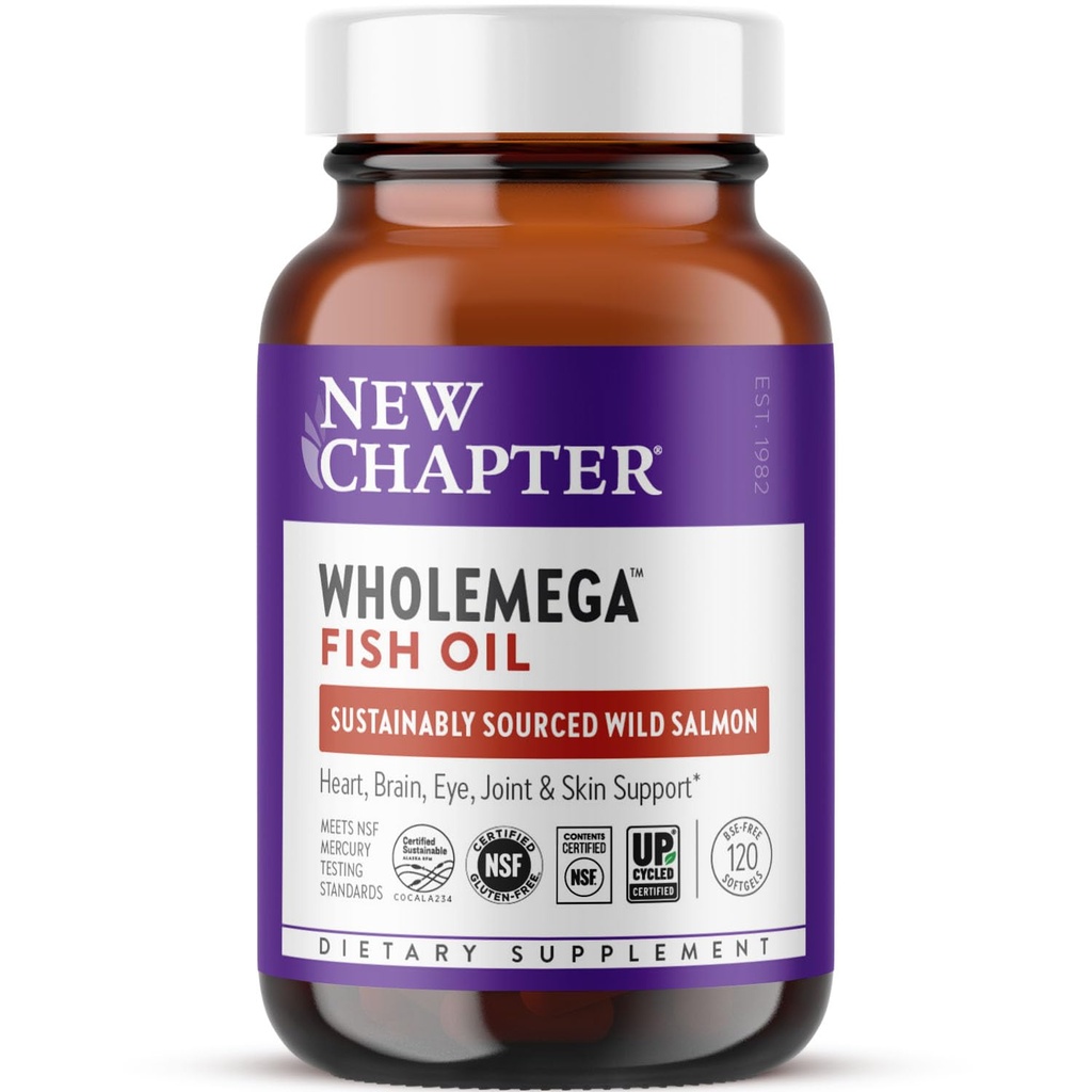 Nuevo capítulo Suplemento de aceite de pescado de Wholemega - 2000 mg por ser, Aceite de salmón de Alaska silvestre clínicamente probado con Omega-3 + vitamina D3 + Astaxanthin, 120 Softgels