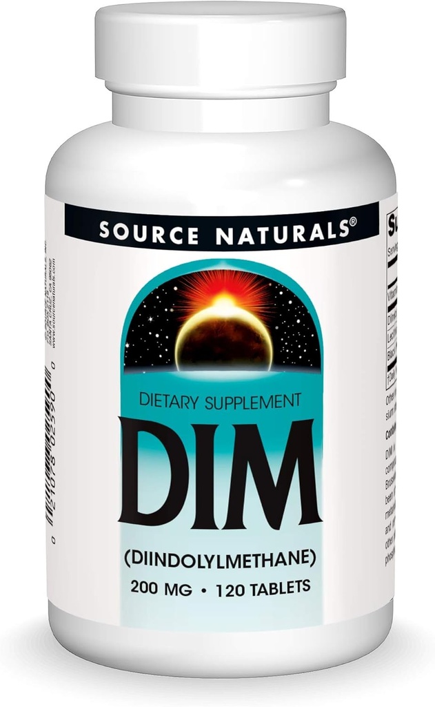 Fuente Naturales DIM, Diindolylmetano 200 mg con BioPerina, Vitamina E & Más - 120 Tabletas