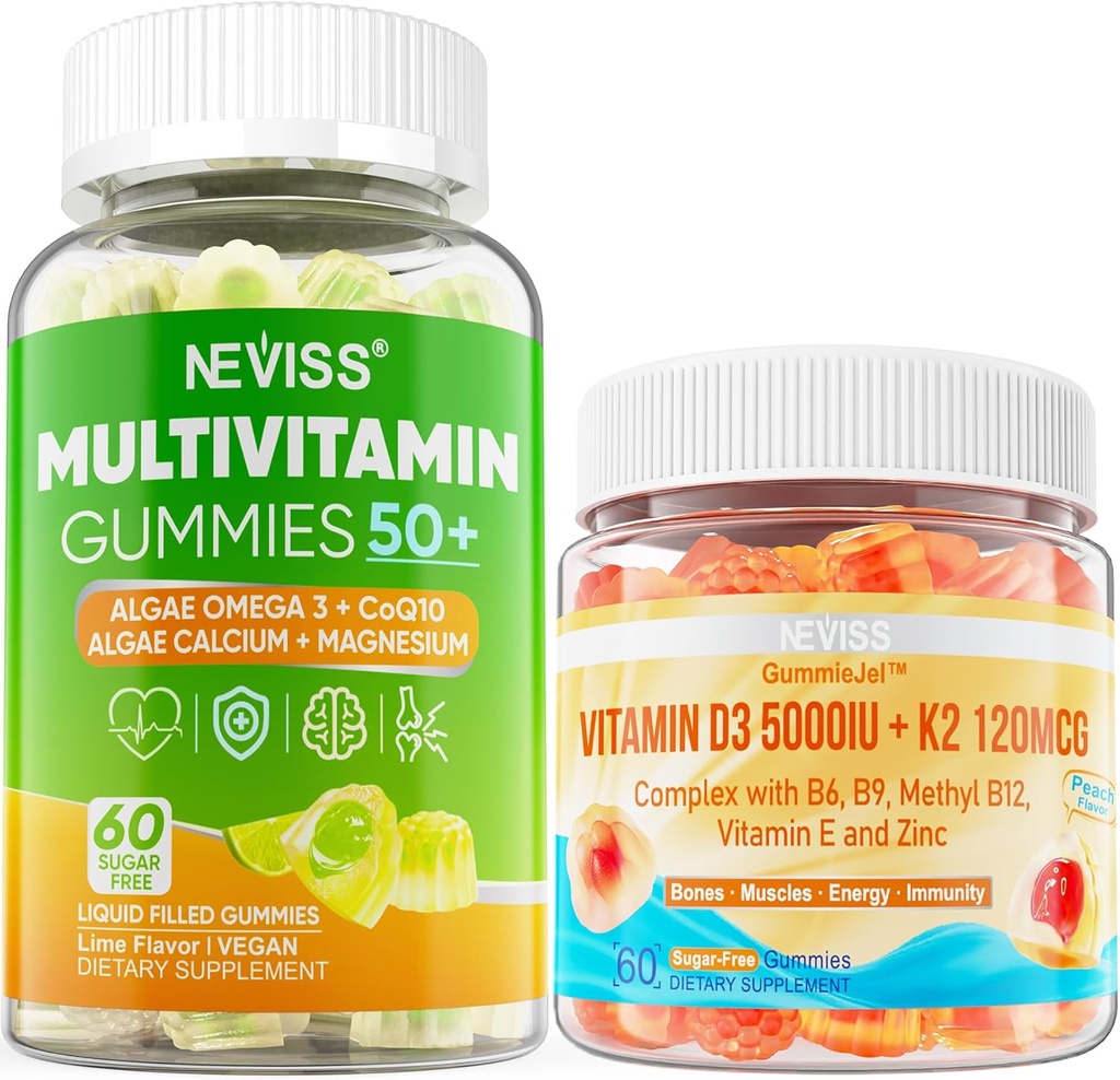 NEVISS Bundle - Mujeres Men 50+ Multivitamina 1 Pack + D3 5000IU K2 120mcg