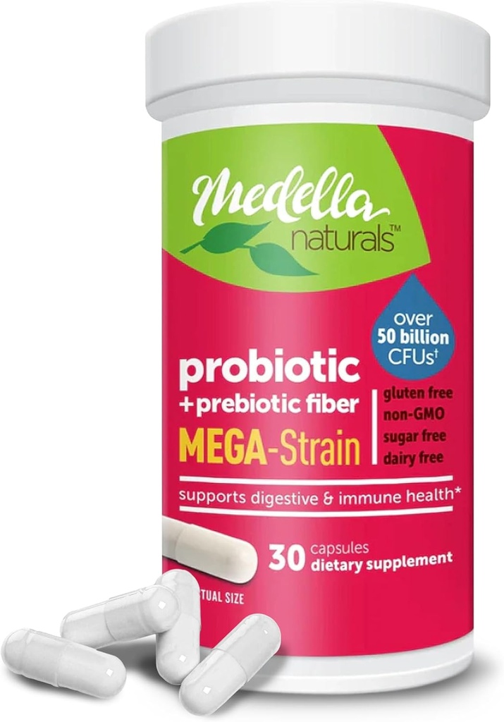 Mega-Strain 50 Billones CFU Probióticos + Prebióticos 30 Caps Probióticos para Mujeres & Hombres - Mantener Buena Flora Probiótico & Salud Digestiva - No Refrigeración Probióticos requeridos Lactobacillus Rhamnosus
