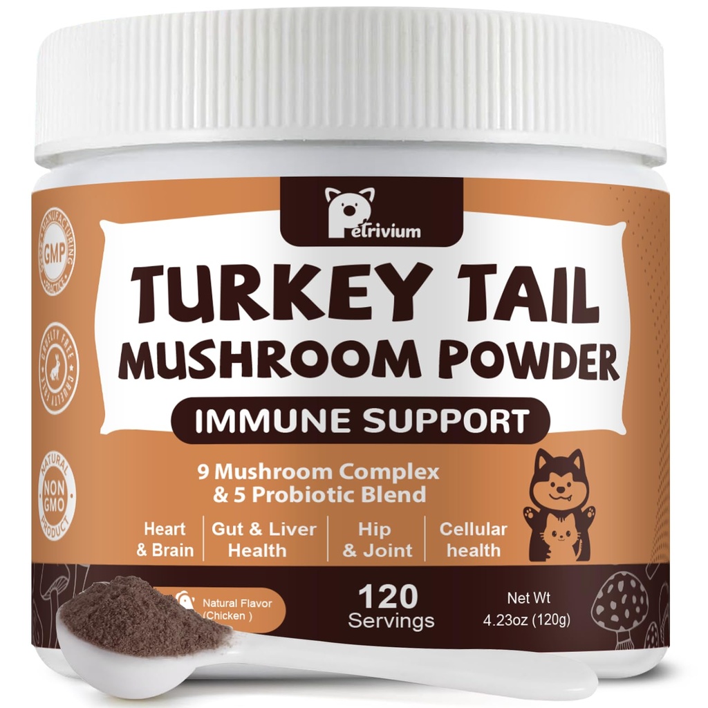 Mushroom Supplement with Probiotics for Dogs & Cats, Turkey Tail Mushroom for Pets - Mushroom Powder for Immune Boost & Overall Health- Partner Guard for Dogs Lumps and Bumps