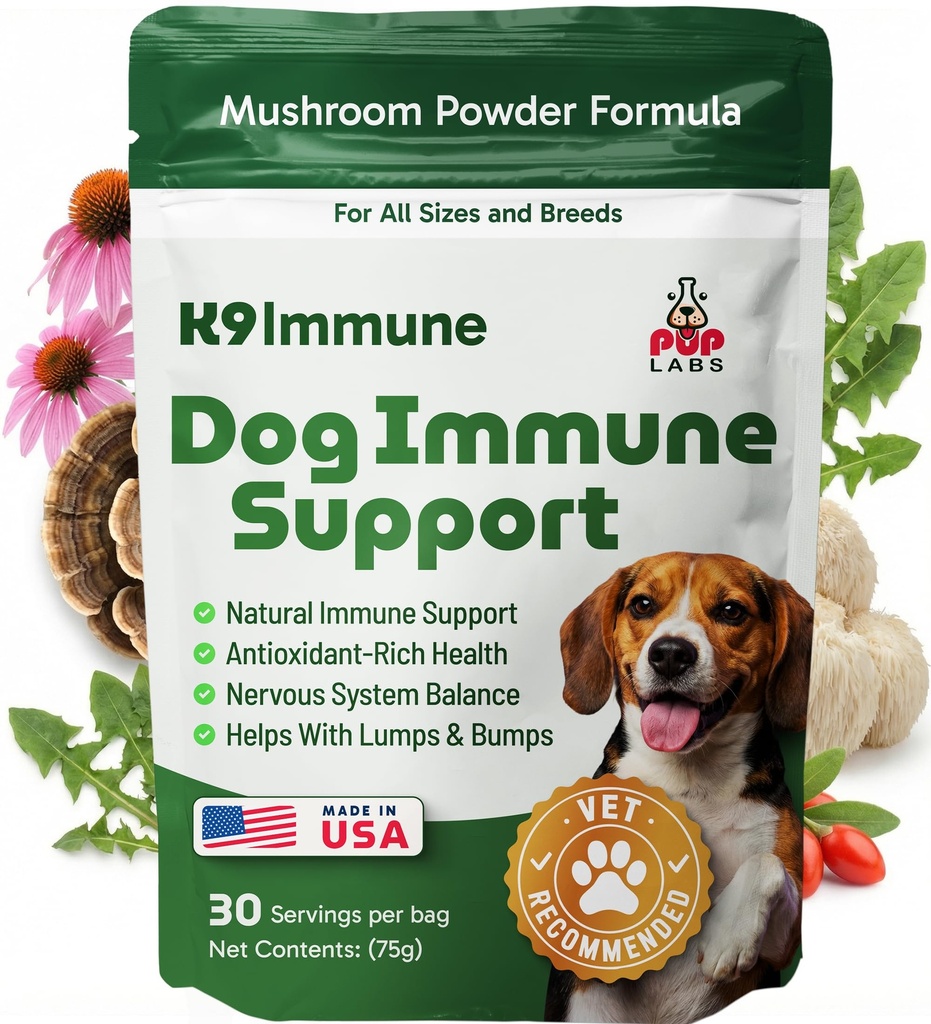 K9 Immune, All-Natural Mushroom Powder for Dogs for Immunity, Digestion, Joints, & Energy, Antioxidant-Rich & USA-Made, Dog Immune Support with Turkey Tail Mushroom for Dogs, 30 Servings