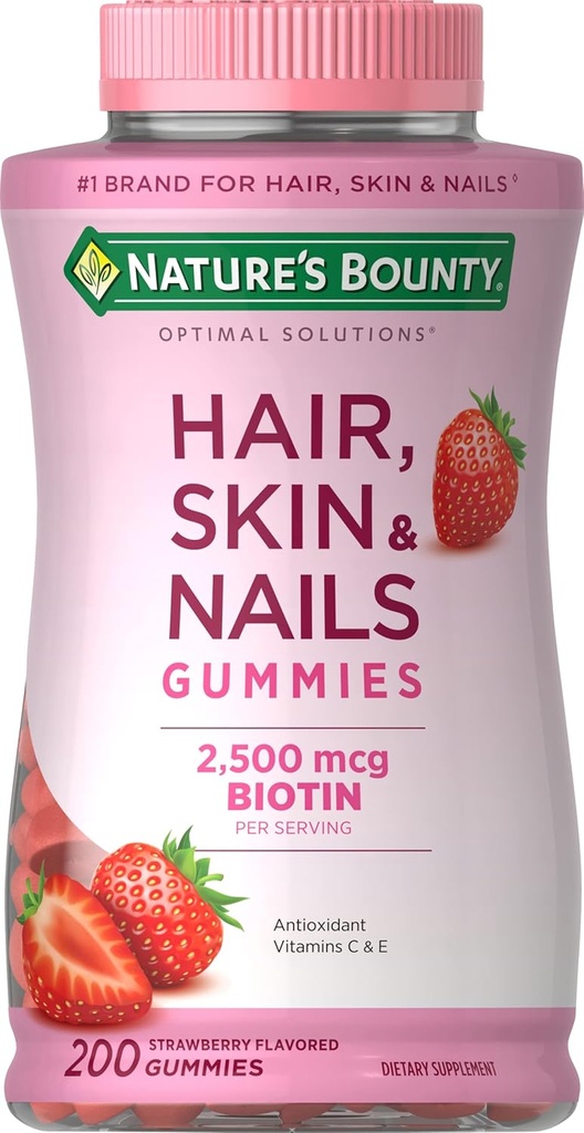 Bounty Optimal Solutions Gummies with Biotin, Strawberry, 200 Count