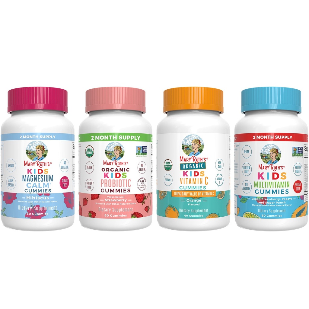 MaryRuth Organics Multivitamínico, Probiótico, Magnesio Calm y Vitamina C Gummies para Niños TENIDO Proyecto Label Limpio Verified® TEN Vitaminas para el Apoyo Inmunitario " Salud general ANTE Vegan, No Gluten Free