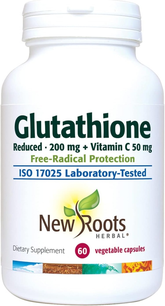 New Roots Glutathione Supplement + Vitamin C (60 Veg Caps) ← Detox e Immune Boosting Supplement, Supports Liver ¦ Gluten Free, Non-GMO