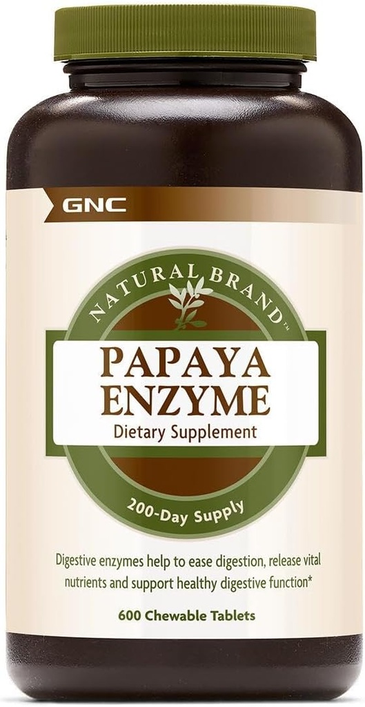 GNC Natural Brand Papaya Enzyme, soporta Función Digestiva Saludable, 600 Tabletas