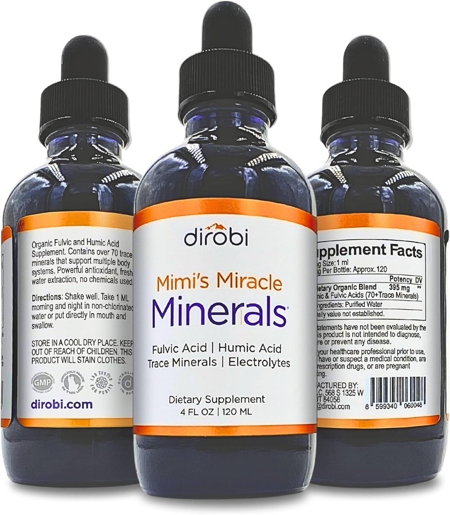 Milagro de Dirobi Mimi Minerales Ácido Fulvico Ácido Humic Acid - Mineral Blend Drops Suplemento, Liquid Trace Minerals 70 Ionic Minerals - Organic Plant Derived (4 oz 120 Day Supply)...