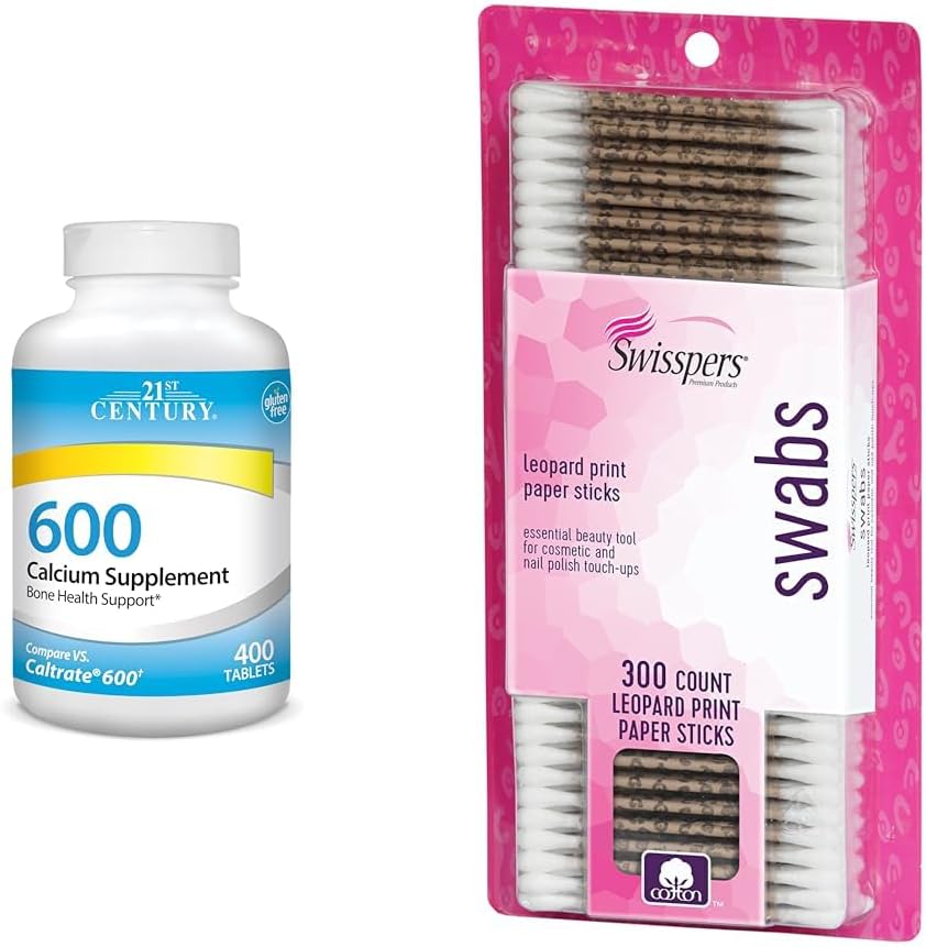 Suplemento de calcio del siglo XXI, 600 mg Tabletas, 400 Conde " Suizos Cotton Swabs Premium, 300 Cuenta Pack