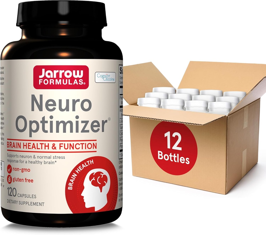 Jarrow Fórmulas Neuro Optimizador con 7 Ingredientes Neuro-Nutrientes, Suplemento dietético para la salud del cerebro y el soporte antioxidante, 120 cápsulas, 30 días de suministro, paquete de 12