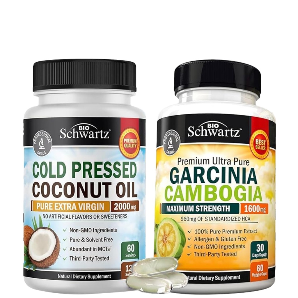 BioSchwartz Premium Garcinia Cambogia Suplemento (1 Mes de Suministro) Más Cold Pulsado MCT Coconut Oil Capsules (2 Mes de Suministro)