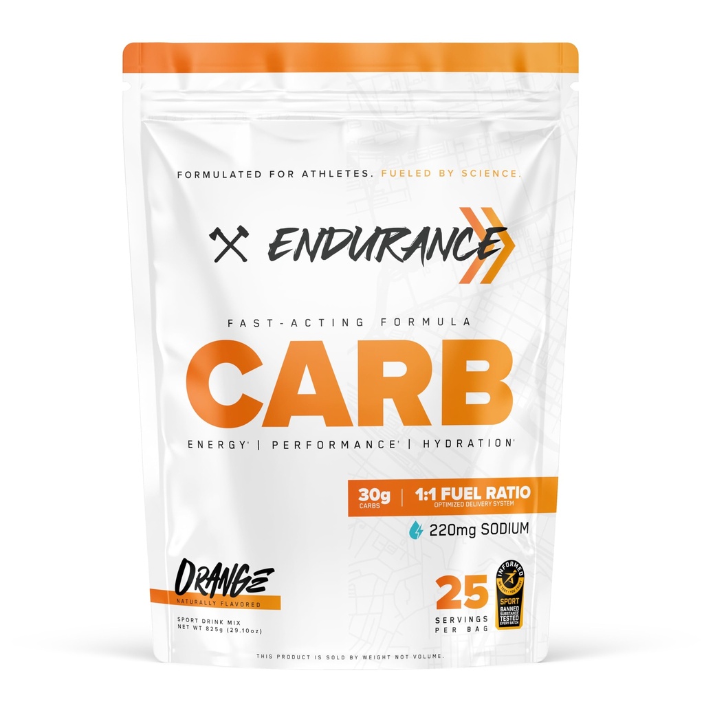 Axe & Sledge Endurance Carb Powder Sports Drink Mix for Endurance Athletes – Fast-Absorbing 1:1 Carbohydrate Fuel, 30g Carbs, 220mg Sodium, Orange Flavor, 25 Servings