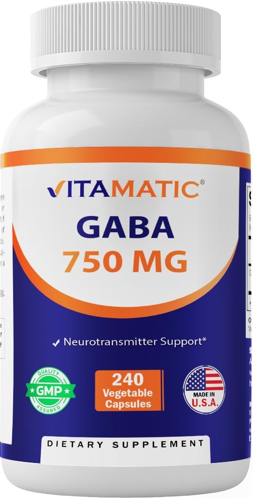 Vitamatic GABA (Gamma Aminobutyric Acid) 750mg, 240 Capsules Vegetables, 240 Servings - No GMO, Gluten Free
