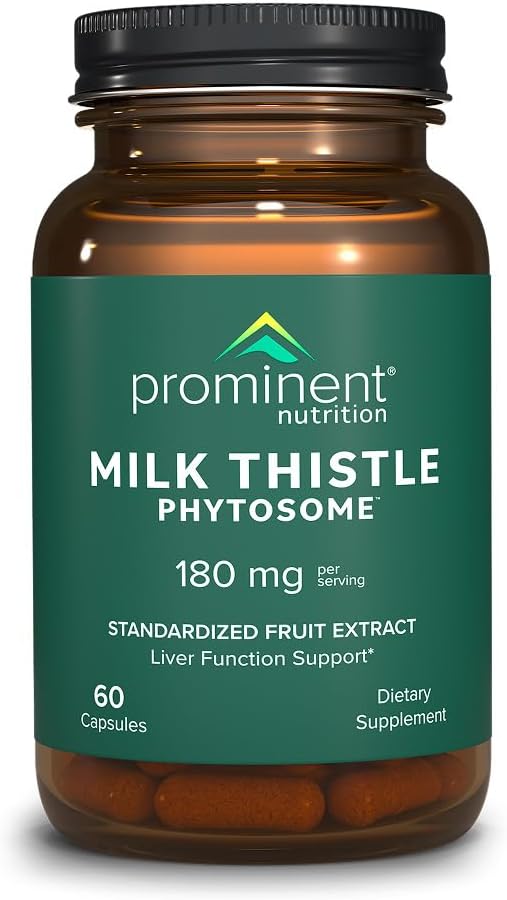 Prominent Nutrition Milk Thistle Phytosome, Clinically Researched Siliphos Milk Thistle Extract for Liver Function, Detox, and Cleanse Support, Standardized to 29% Sylibin, 180 mg, 60 cápsulas -1 Pack