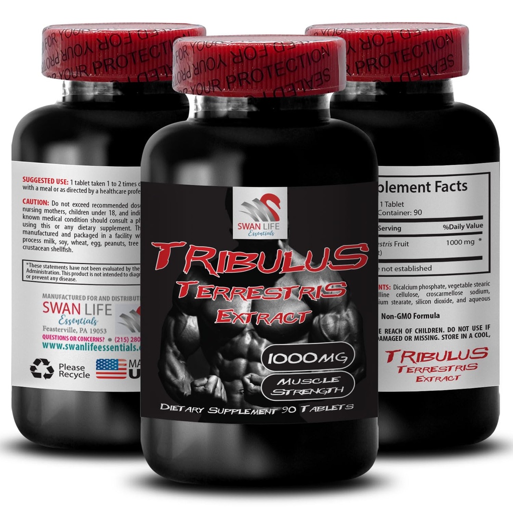 Physical Vitality Support - TRIBULUS TERRESTRIS EXTRACT - Energy Lift, Plant-Based Strength Formula, Active Body Boost, Strength Optimization, Dynamic Energy Blend, Muscle Power 1 Bottle 90 Tablets